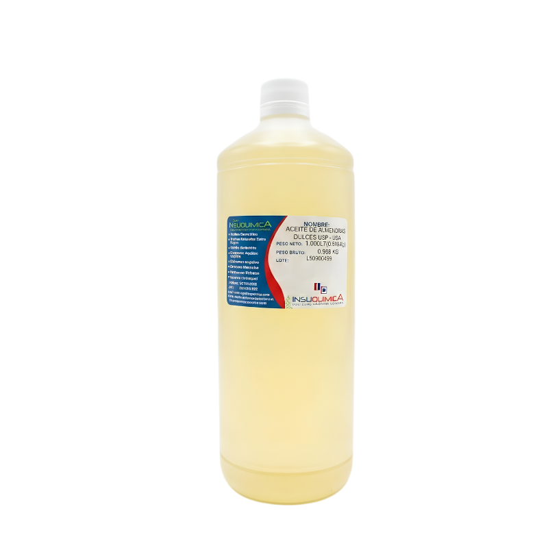 ACEITE DE ALMENDRAS DULCES USP – USA – Frasco x 1 Lt. Frasco de Aceite de almendras dulces USP de 1 litro en fondo blanco