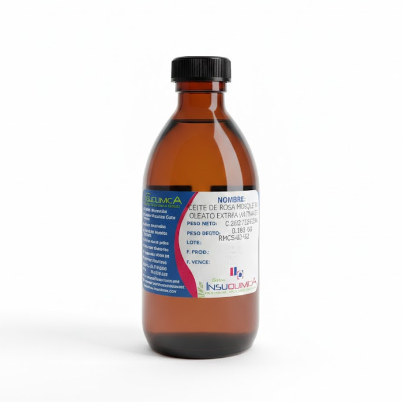 ACEITE DE ROSA MOSQUETA USP – OLEATO EXTRAPLANT Aceite corporal de Rosa Mosqueta USP en frasco de vidrio ámbar de 02.50 lt en fondo blanco