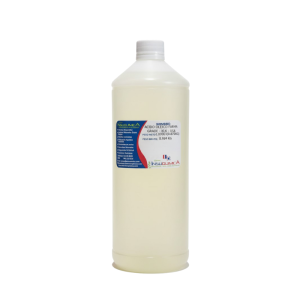 Frasco de 1. kg del insumo ácido oleico farma grade en fondo blanco