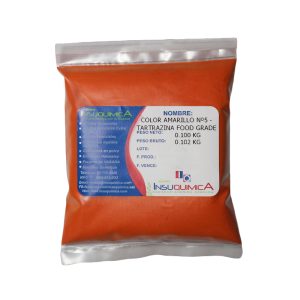 Bolsa de 0.100 kg del colorante amarillo número 5 Tartrazina grado alimentario en fondo blanco