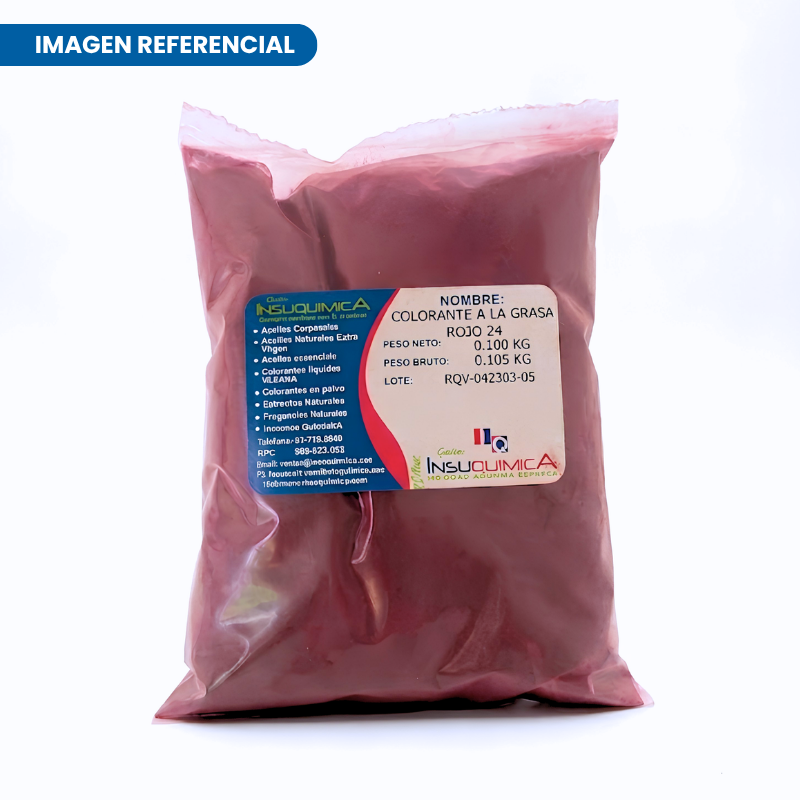 COLORANTE A LA GRASA ROJO 24 – Bolsa x 0.1 Kg Bolsa de 0.100 kg de colorante a la grasa rojo 24