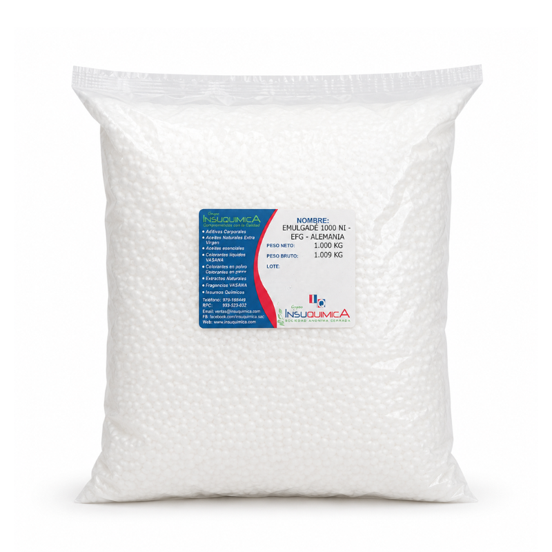 EMULGADE 1000 NI – EFG – ALEMANIA – Bolsa x 1 Kg. Emulgade 1000 NI - EFG, cera emulsionante no iónica utilizada en cremas, lociones y pomadas cosméticas O/W, con propiedades humectantes y alta estabilidad en emulsiones.