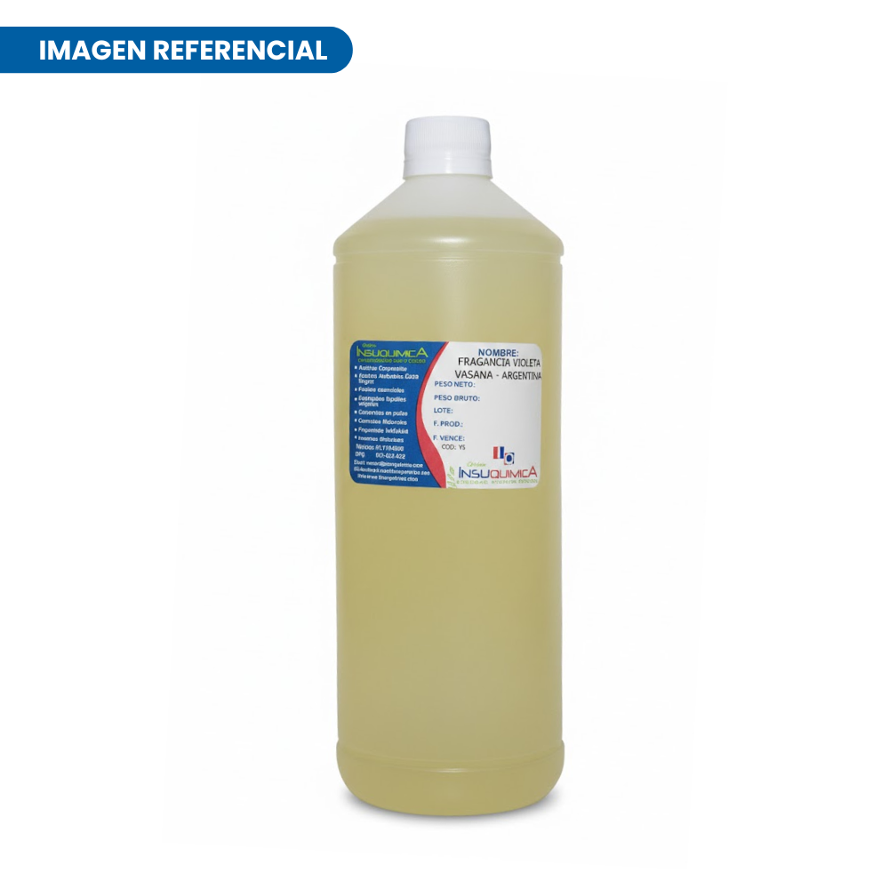 FRAGANCIA VIOLETA – VASANA – ARGENTINA – Frasco x 1 Lt. Fragancia Violeta marca Vasana Argentina en frasco de 1 litro, esencia aromática soluble en agua desarrollada para jabones líquidos, jabones sólidos y detergentes.