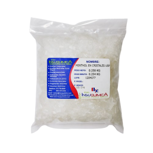 Bolsa de Menthol en cristales USP de 0.250 kg en fondo blanco- transparente