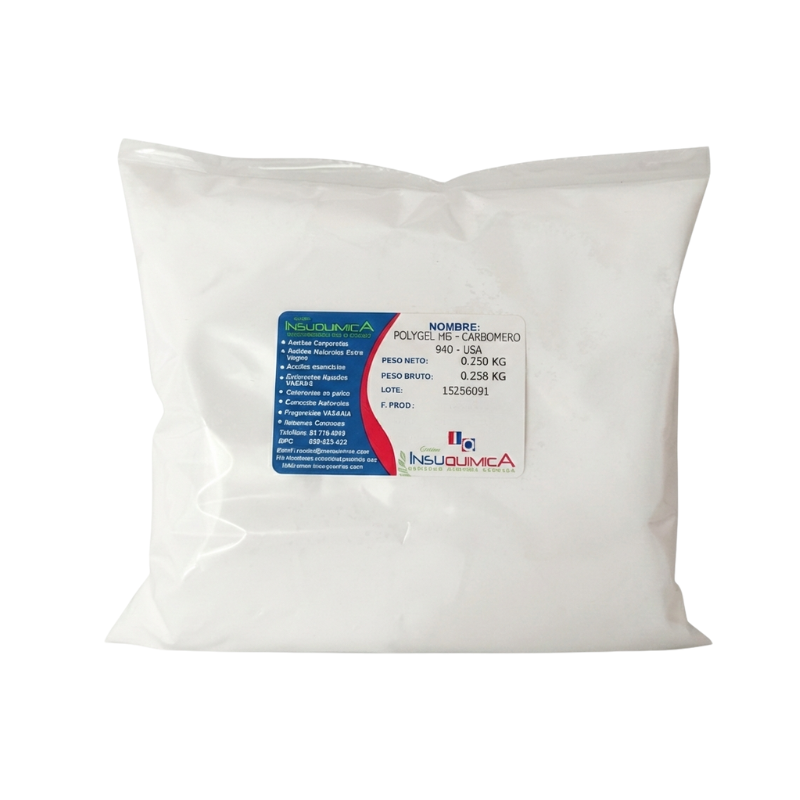 POLYGEL HG – CARBOMERO 940 – USA – Bolsa x 0.250 Kg. Bolsa de 0.250 de Polygel HG carbomero 940 en fondo blanco