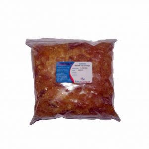 Bolsa de Resina Colofonia WW - Harima, Brasil, destacando su color ámbar y usos en adhesivos, tintas y limpieza.