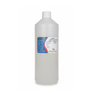 Frasco de 1kg de Sorbitol 70 food grade en fondo blanco