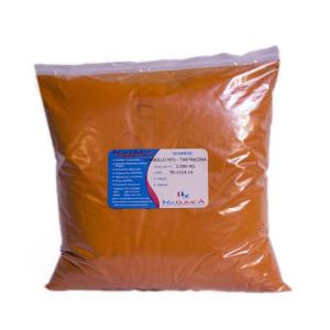 Colorante Amarillo Nº 5 Tartrazina en polvo soluble en agua, grado alimenticio, presentado en bolsa de 1 Kg. Ideal para dar un color amarillo intenso a alimentos como gaseosas y néctares, además de ser apto para productos cosméticos, de cuidado personal, limpieza e industrial.
