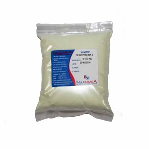 Bolsa de 0.250 kg de benzofenona 3 USP sobre fondo blanco