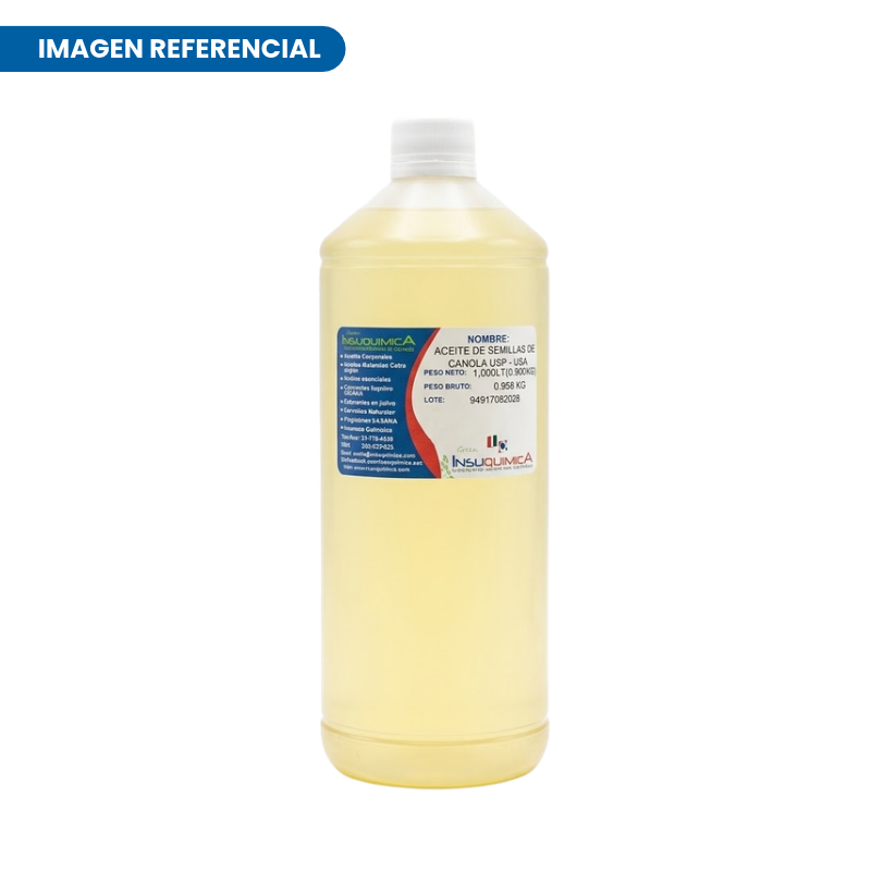 ACEITE DE SEMILLAS DE CANOLA USP – USA – Frasco x 1 Lt. Aceite de semillas de canola USP, obtenido de la Brassica Napus, conocido por sus propiedades regenerativas, calmantes y emolientes, ideal para piel y cabello rizado.
