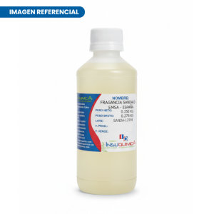 Frasco de la fragancia Sándalo de 0.250 lt en fondo blanco