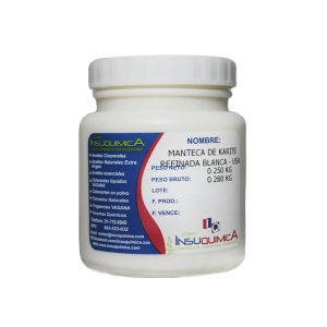 Pote de Manteca de Karité Refinada Blanca de 0.250 Kg en fondo blanco