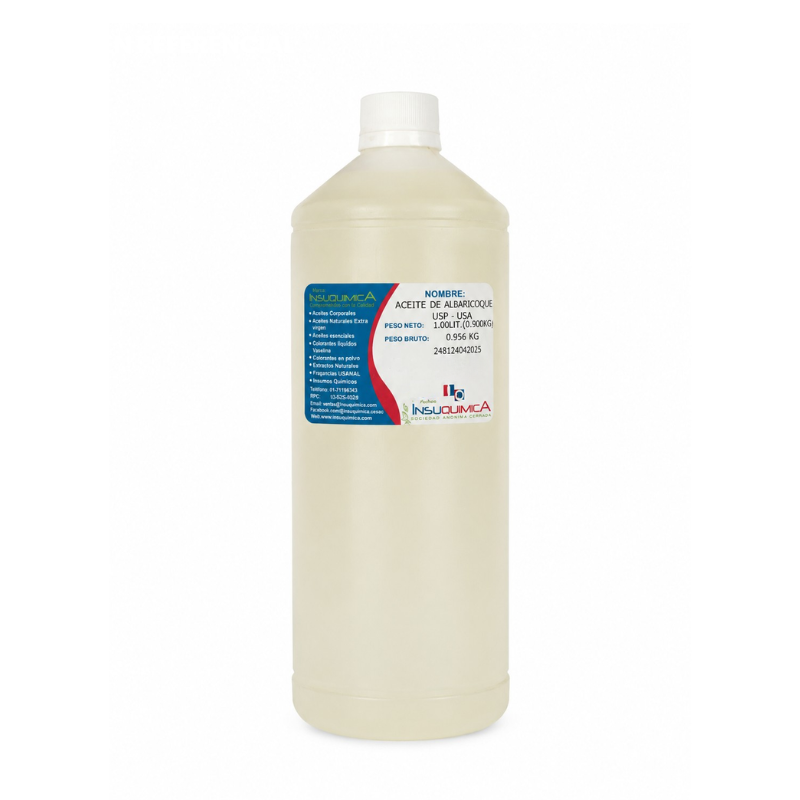 ACEITE DE ALBARICOQUE USP – USA – Frasco x 1 Lt. Aceite de albaricoque USP USA en frasco de 1 litro, aceite vegetal emoliente utilizado en formulaciones cosméticas para hidratar, suavizar y nutrir la piel y el cabello.